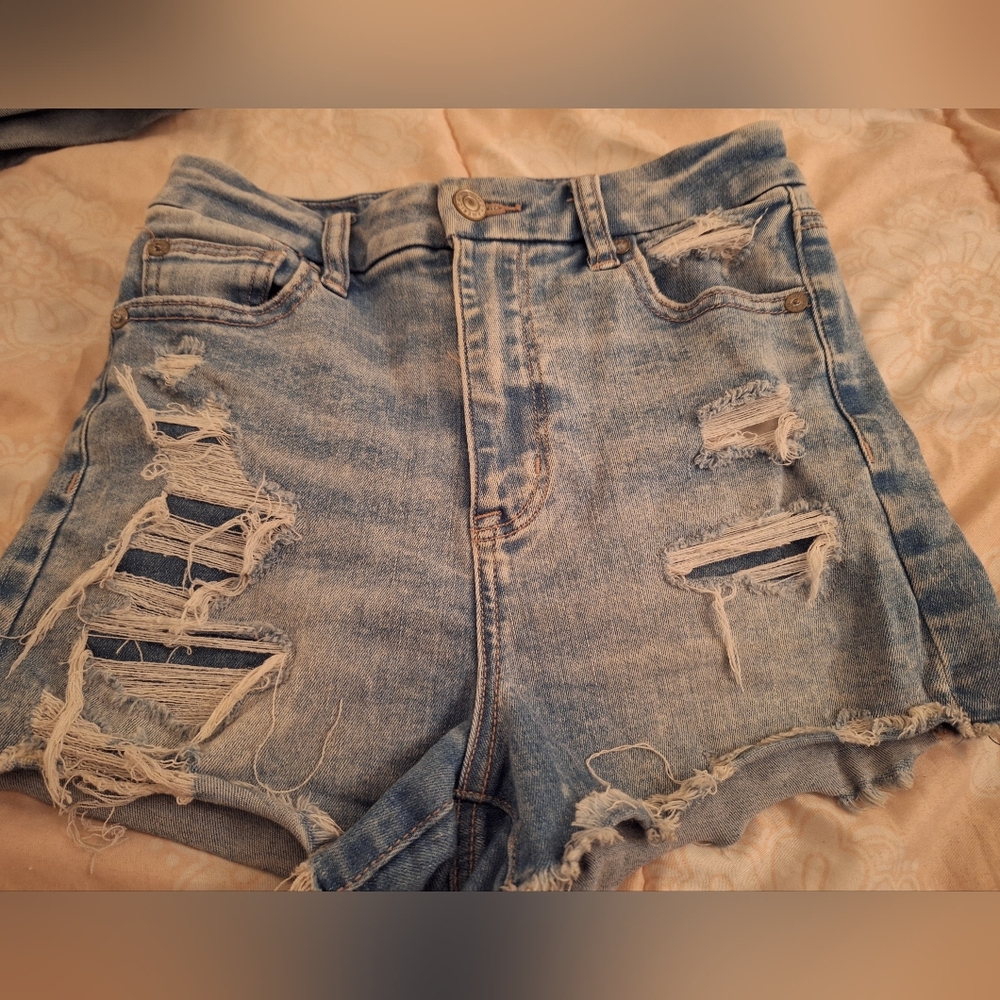 American Eagle Outfitters Blue Pre-ripped Hi-Rise Jean Shorts